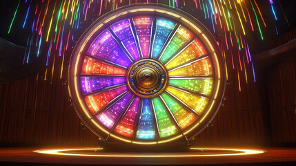 Colorful Illuminated Wheel of Fortune with Neon Lights