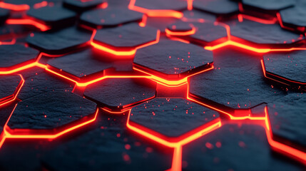 Fototapeta premium Abstract Red Neon Hexagon Pattern Background