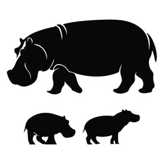 silhouette hippopotamus victor set with white background
