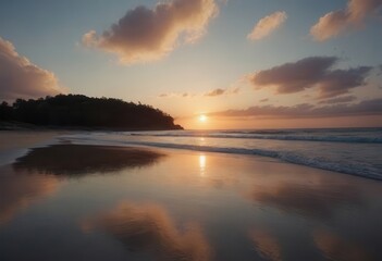 Obraz premium The sun sets over the ocean, its rays reflecting in calm water