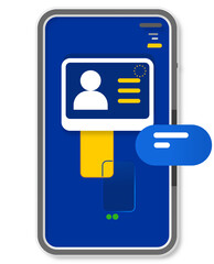 smartphone blank template icon symbol as the flag style of the European Union with two mobile phones and e-ID as electronic Identification on screen display