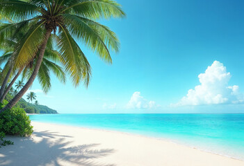 Serene Tropical Beach with Palm Trees and Blue Ocean