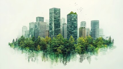 Obraz premium Modern cityscape blending with lush green forest ecosystem