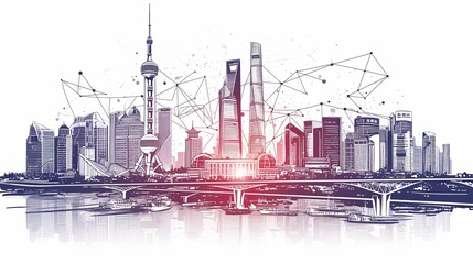 Obraz premium Shanghai smart city skyline showcasing wireless network and technology