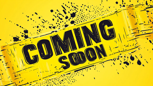 Yellow Coming Soon Announcement Banner with Black Ink Splatter