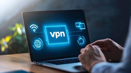 A user setting up VPN on a laptop to ensure secure access to the internet