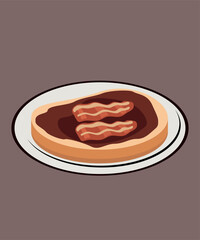 Flat Design Illustration with Bread and Bacon 