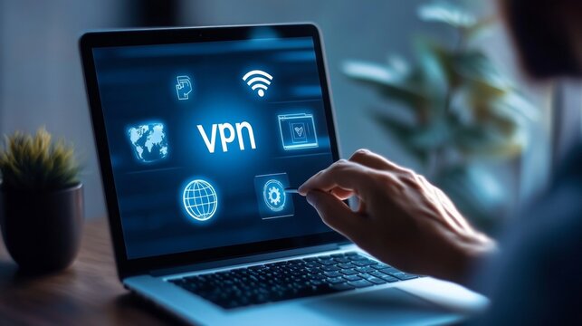 Laptop user connecting to the internet securely using VPN technology