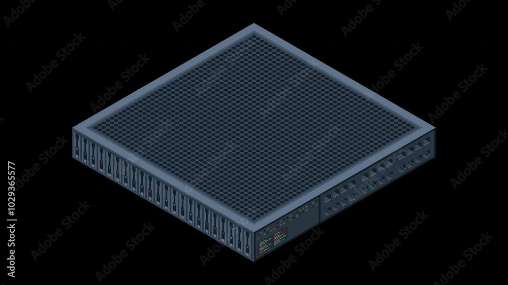Poster isometric server animation. server racks. server boxes isolated. network server room. computer netwo