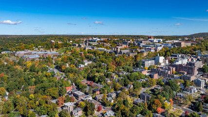 Late afternoon aerial autumn image of the area surrounding the City of Ithaca, NY, USA  10-12-2024