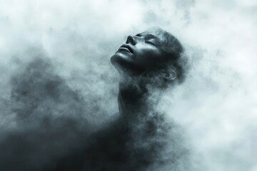 Disappearing Man in Surreal Fog: Abstract Illustration of Evaporating Figure