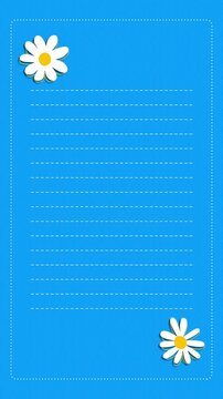 daisy and frame on paper sheet pattern card template, copy space loop animation,quote and education blank vertical social media motion design element	