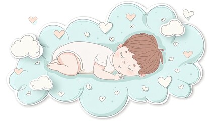 a baby sleeping on clouds