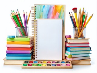 Fototapeta premium Whimsical Back to School Stationery and Learning Supplies Vertical Banner for Education