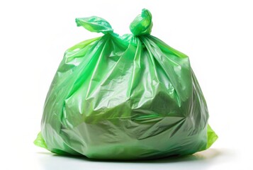 Fototapeta premium A green plastic bag is on a white background