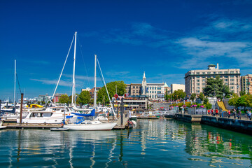 Vancouver Island, Canada - August 15, 2017: City buildings in Victoria on a sunny day