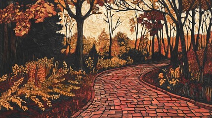 autumn forest path, lo fi music style