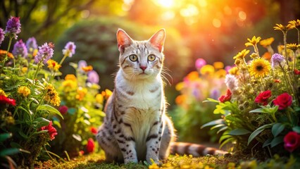 White Spotted Cat in Lush Garden - Captivating Food Photography Inspiration