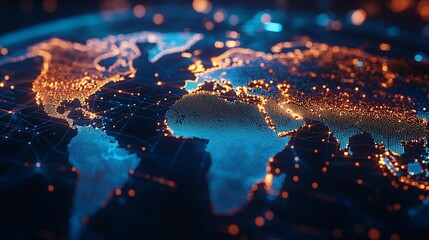 Digital Representation of the Earth with Illuminated Continents and Connecting Lines