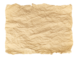 Piece of crumpled craft paper on a white background. Kraft paper insulate for packaging