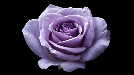  A close-up photo of a single purple rose on a black background