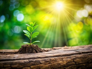 Green Young Plant on Timber - Nature's Resilience and Beauty