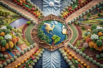 Obraz premium World Environment and Economy: Paper Cut Style Poster Campaign for Sustainability Awareness