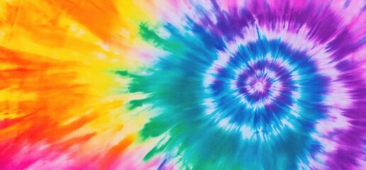 Bright spiral tie-dye pattern with rainbow colors.
