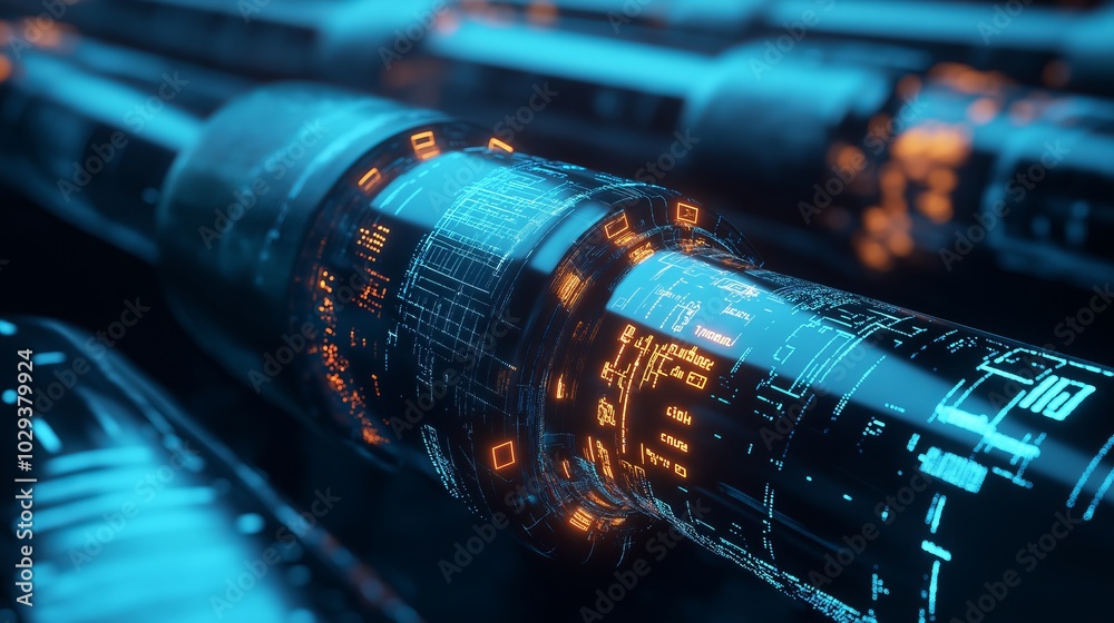 Aufkleber Futuristic glowing pipelines transmitting data through a high-tech network, symbolizing the flow of digital information and the advanced infrastructure of modern technology systems, Gnerative Ai