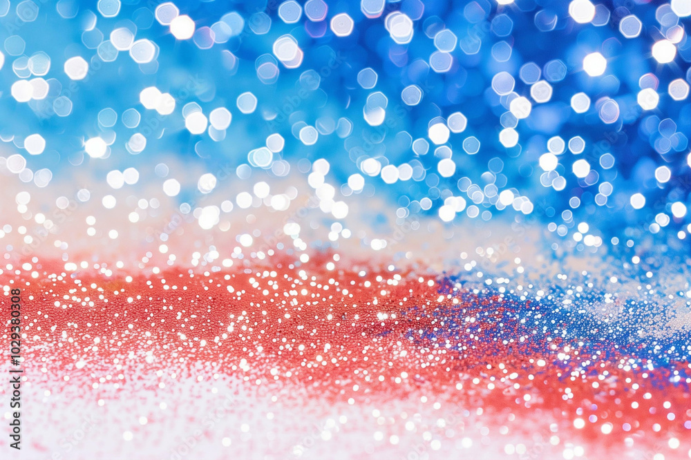 Poster glitter on surface with blue bokeh background and shimmering sparkles creating an enchanting atmosph