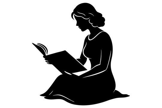 recommend clip art: Woman reading a book | isolated vector silhouette illustration on white background