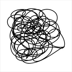 Scribble chaotic curl thin line. Doodle chaotic curl line, curls, swirl, twirl, flourishes, chaotic lines. Simple vintage chaotic curl line element isolated on white background. Hand drawn chaos line