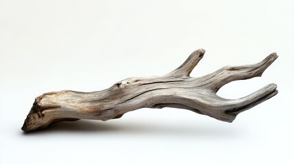 Obraz premium Driftwood. Aged Tree Trunk Drift Found by the Sea Isolated on White Background