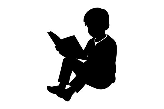 recommend clip art: Boy sitting and reading a book | isolated vector silhouette illustration on white background
