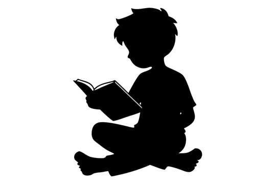 recommend clip art: Boy sitting and reading a book | isolated vector silhouette illustration on white background