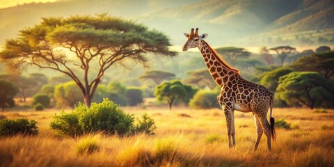 Obraz premium Healthy Giraffe in Vintage Style Photography of South Africa's Wildlife