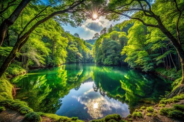 Heart-Shaped Lake Surrounded by Lush Forest: A Serene Nature Escape