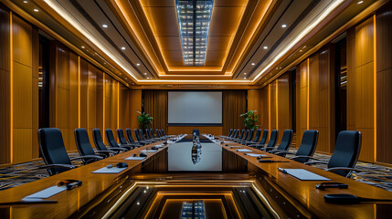 Fototapeta premium A five-star hotels expansive conference room equipped with high-tech facilities.
