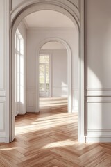 Fototapeta premium Modern Living Space Mockup with Wooden Parquet Flooring