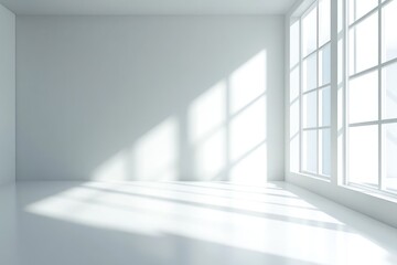 Fototapeta premium Abstract White Background with Grey Shadow Lines and Empty Space for Copy. Creative Interior Design Concept