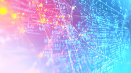 Abstract digital data visualization with binary code and network connections. 3D Rendering