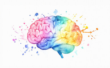 Watercolor brain illustration isolated on white background