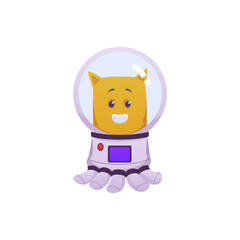 A cute yellow monster in a space suit with tentacles on a white background