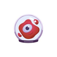 Friendly alien character red creature eye and smile in helmet spacesuit, vector cheerful monster, kids game UFO guest