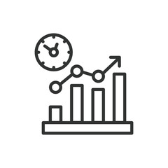 Obraz premium Time estimation, in line design. Time estimation, project timeline, duration, deadlines, scheduling, time management, forecasting on white background vector. Time estimation editable stroke icon