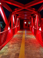 red bridge at night