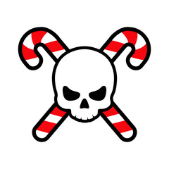 Logo candy cane de navidad. Símbolo pirata. Calavera humana con 2 bastones de caramelo cruzados.