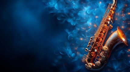 Obraz premium A glowing saxophone surrounded by musical notes and abstract smoke, symbolizing jazz, creativity, and the soulful expression of music, Generative AI