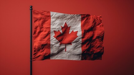 Canadian national flag on black pole against red background image