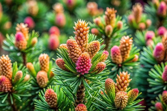 pine tree with dense flowers in garden